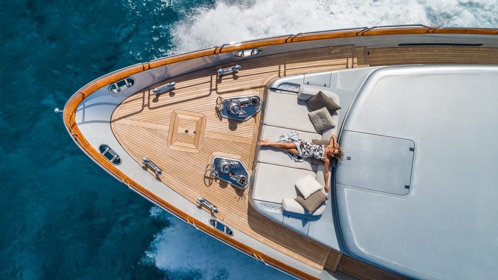 Aerial of 116 Azimut Tail Lights Foredeck
