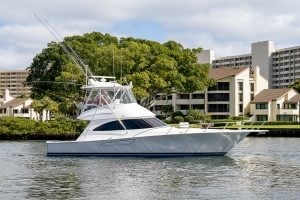 2017 Viking 48’ Convertible “Lady Lisa” sitting in the water.