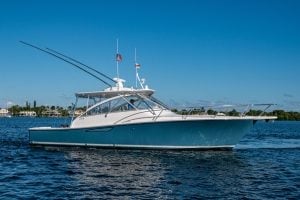 2021 Viking 38’ Open “Gigi” profile image of boat sitting in the water.