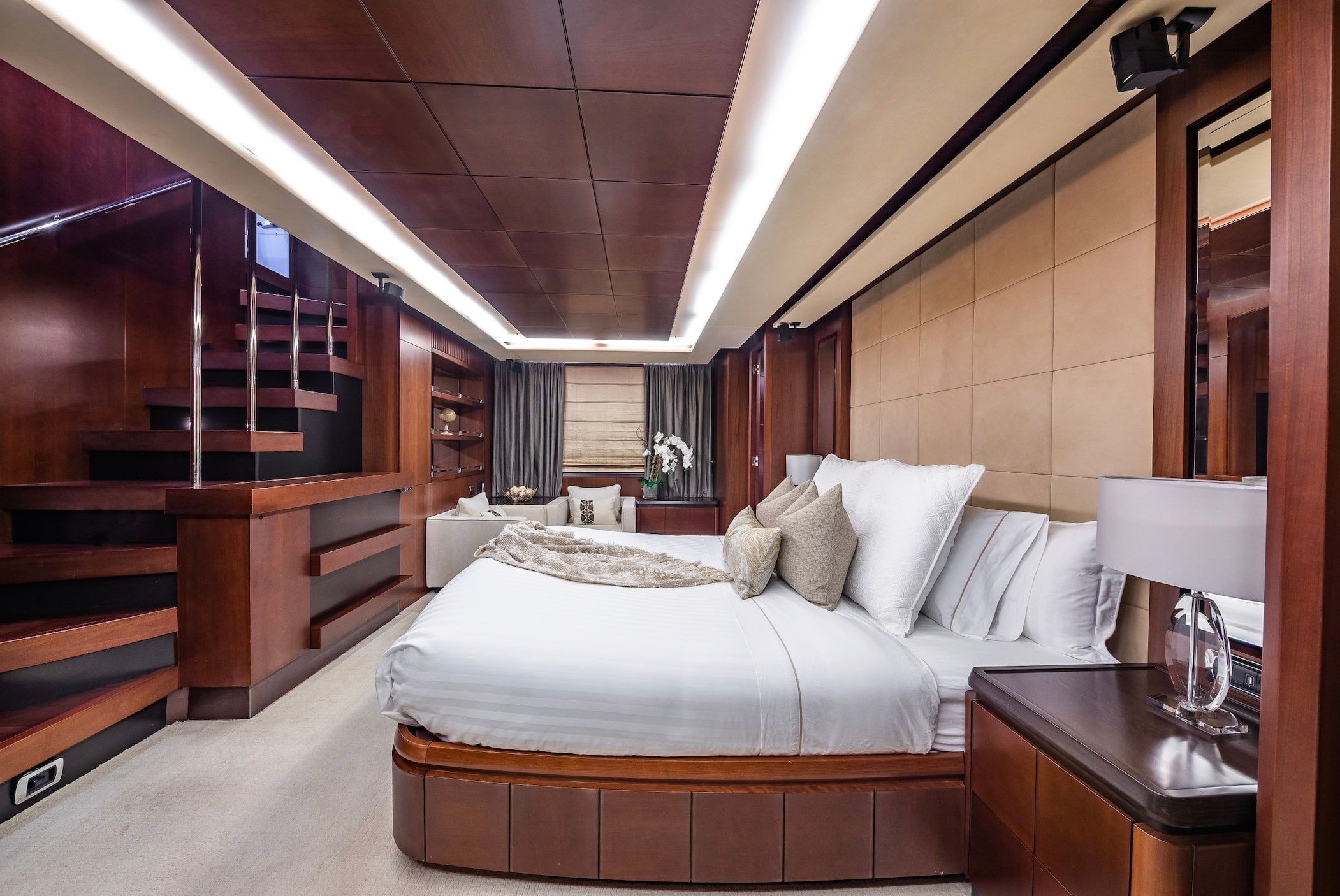 Master stateroom onboard Tail Lights the 116 Azimut yacht.