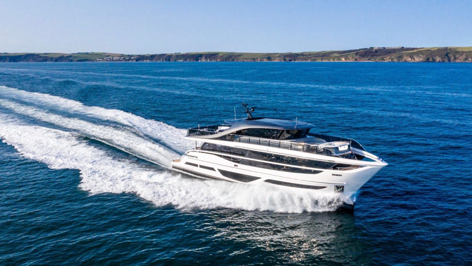 Princess Yachts X95 yacht moving in the water. 