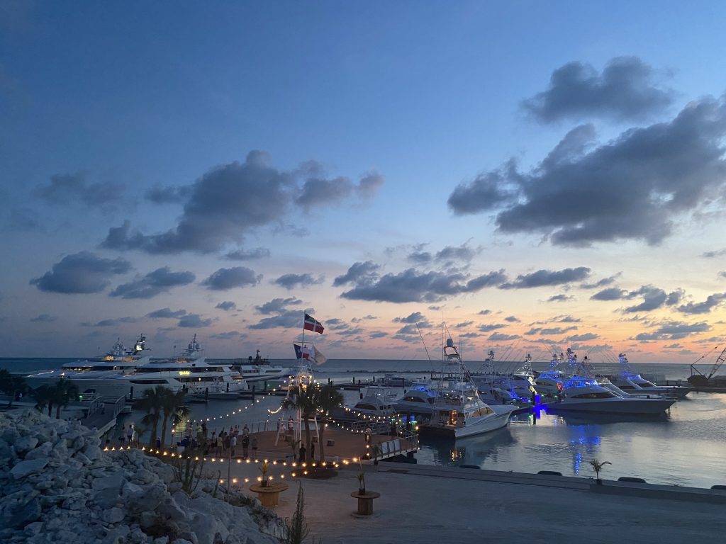 Walker's Cay Marina at sunset. 