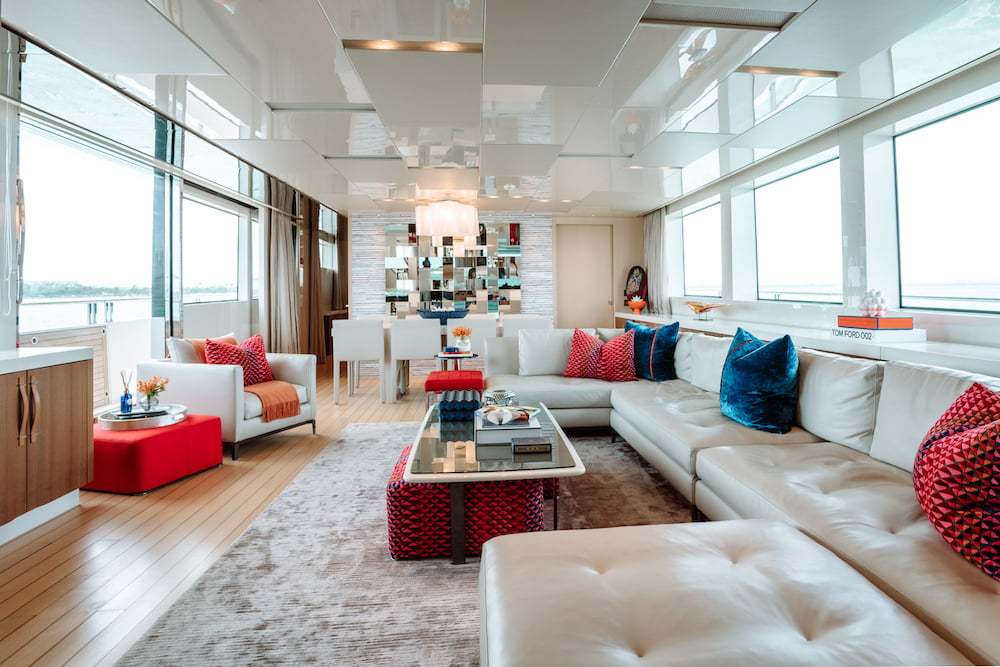 FIFTY SHADES charter yacht Interior of the salon and dining room.