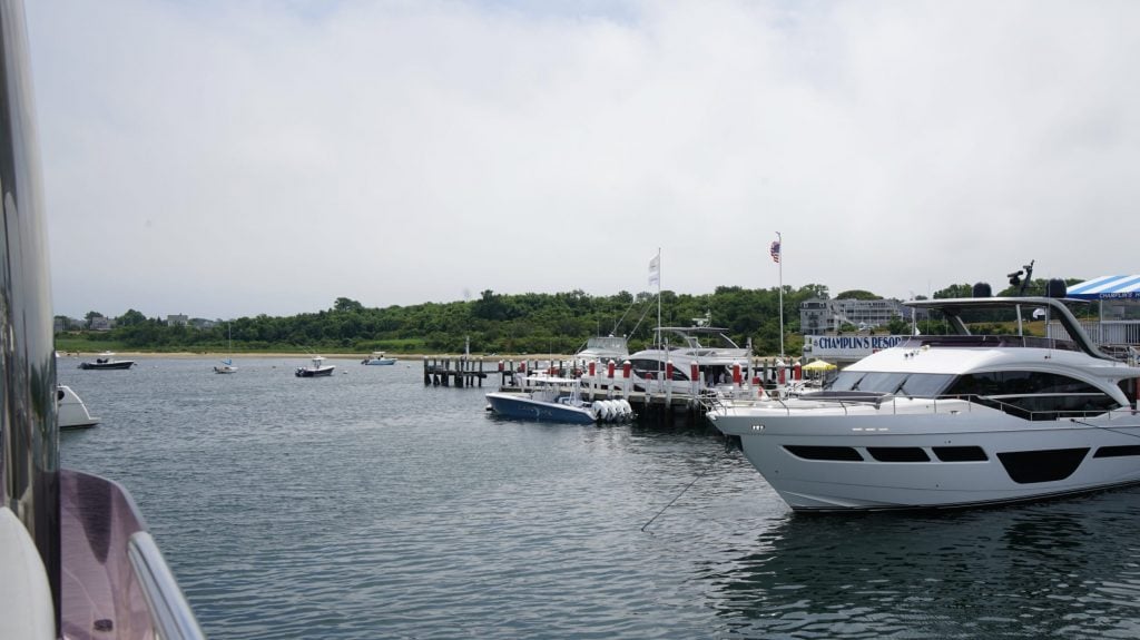 Champlin's Marina and Resort with a Princess Yacht docked