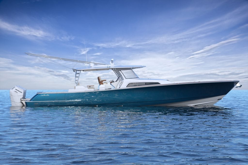 Valhalla Boatworks V-55 sitting on the water.
