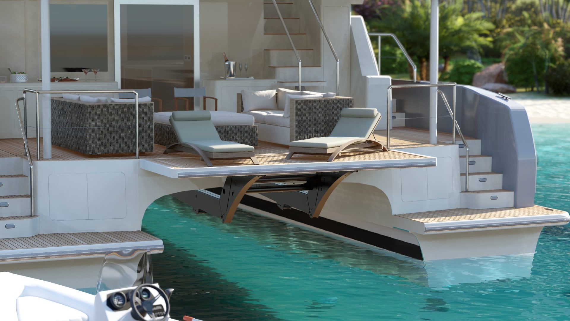Exterior Platofrm on board the Two Oceans 555 Power Catamaran