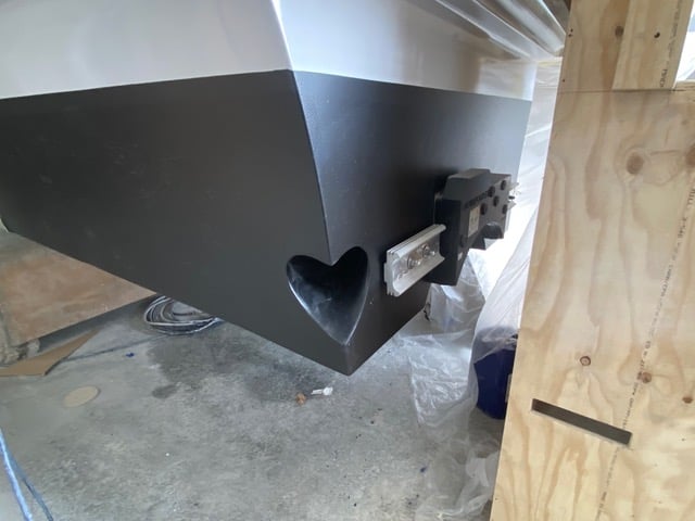 Underwater exhaust on the 555 power catamaran
