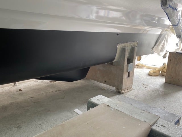555 Power Catamaran Keel of boat