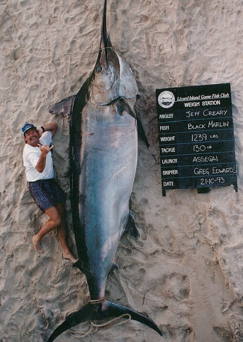 Jeff Creary in Lizard Island with a black marlin