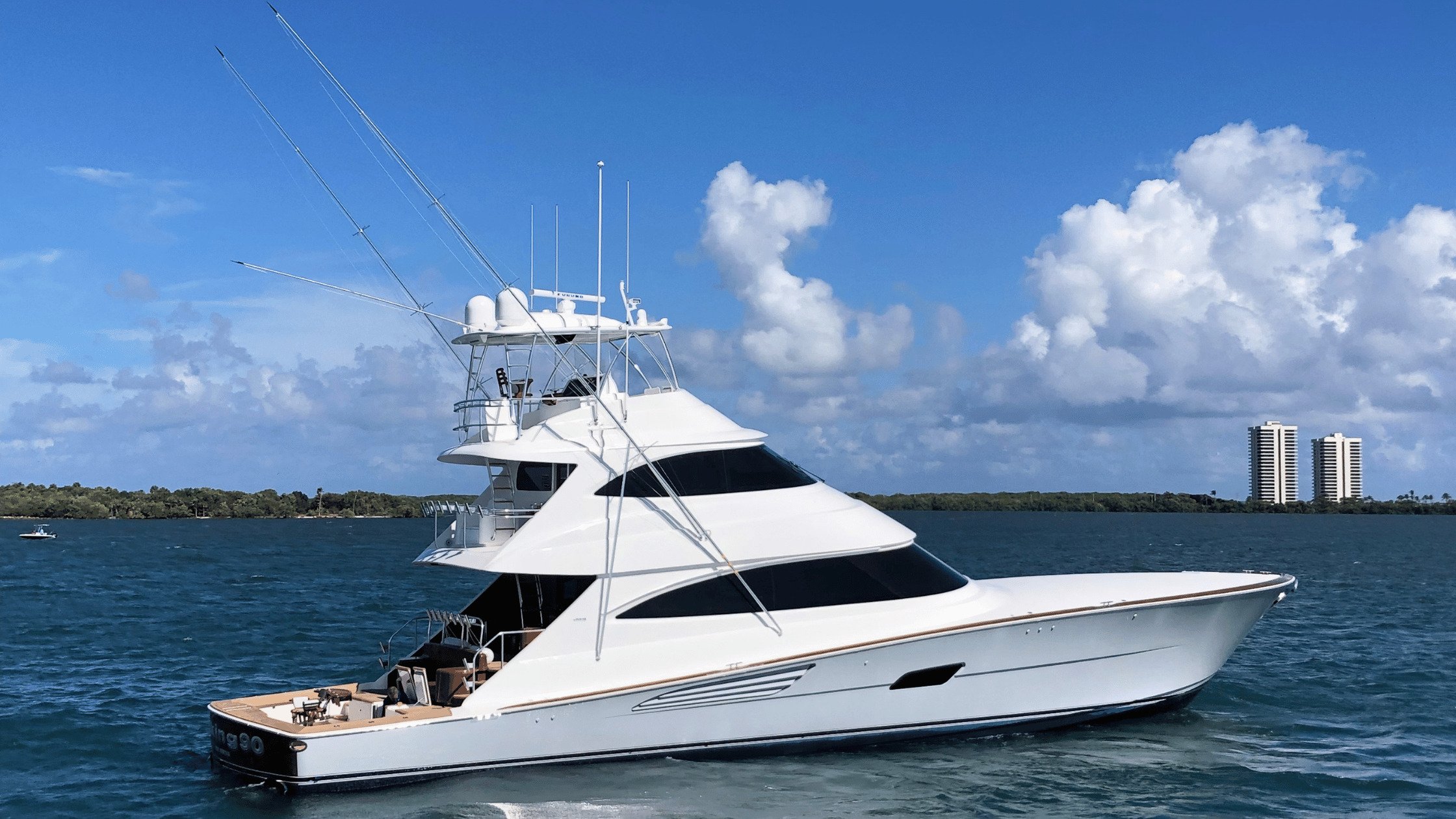 Viking 90 Sky Bridge on display at the Miami Boat Show 2023