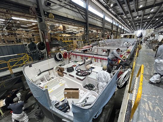 Photo of the boating building process of a Viking 68 
