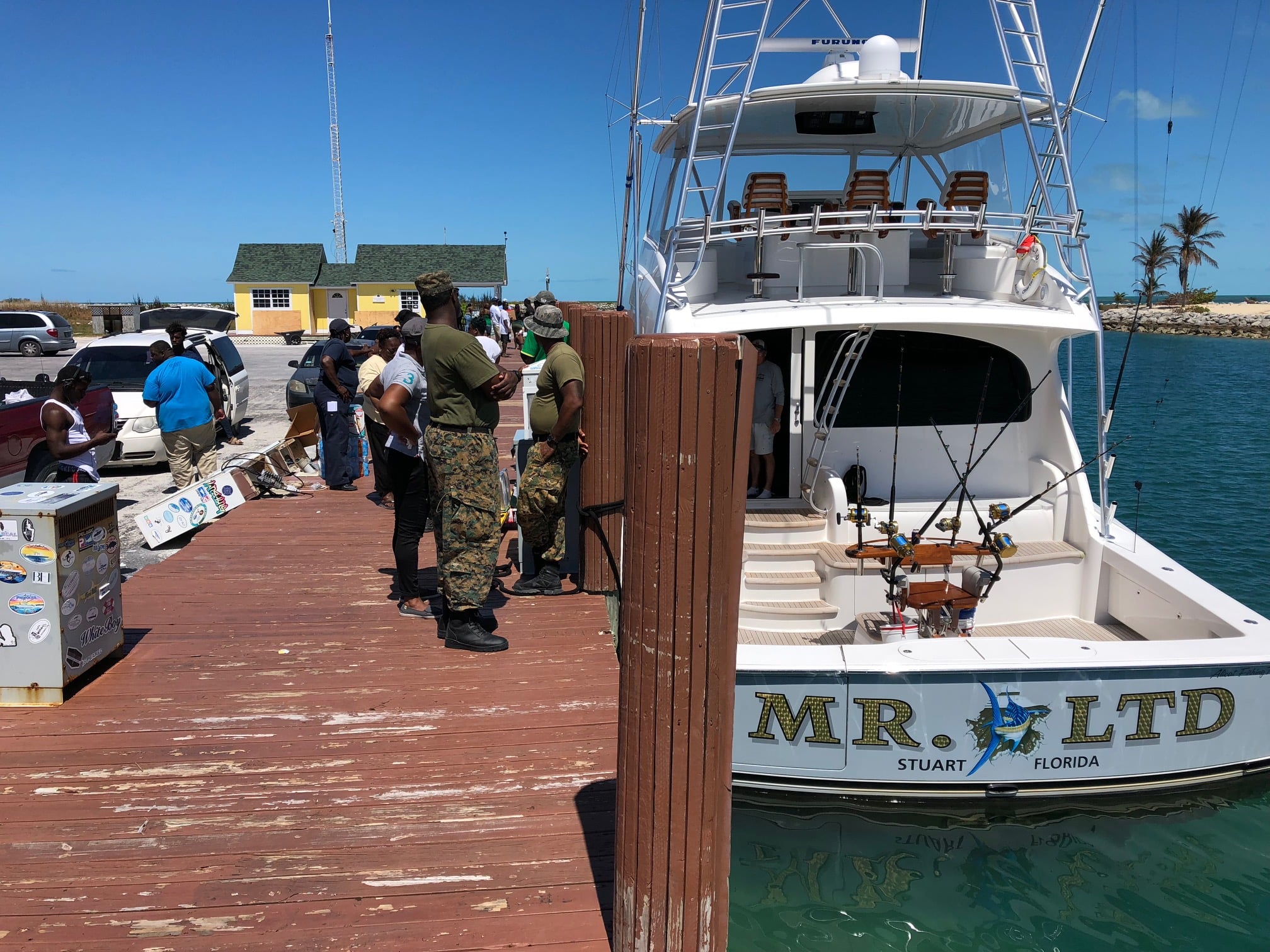 Photo of Viking 40 Mr. Ltd bringing relief items to Walkers Cay after hurricane