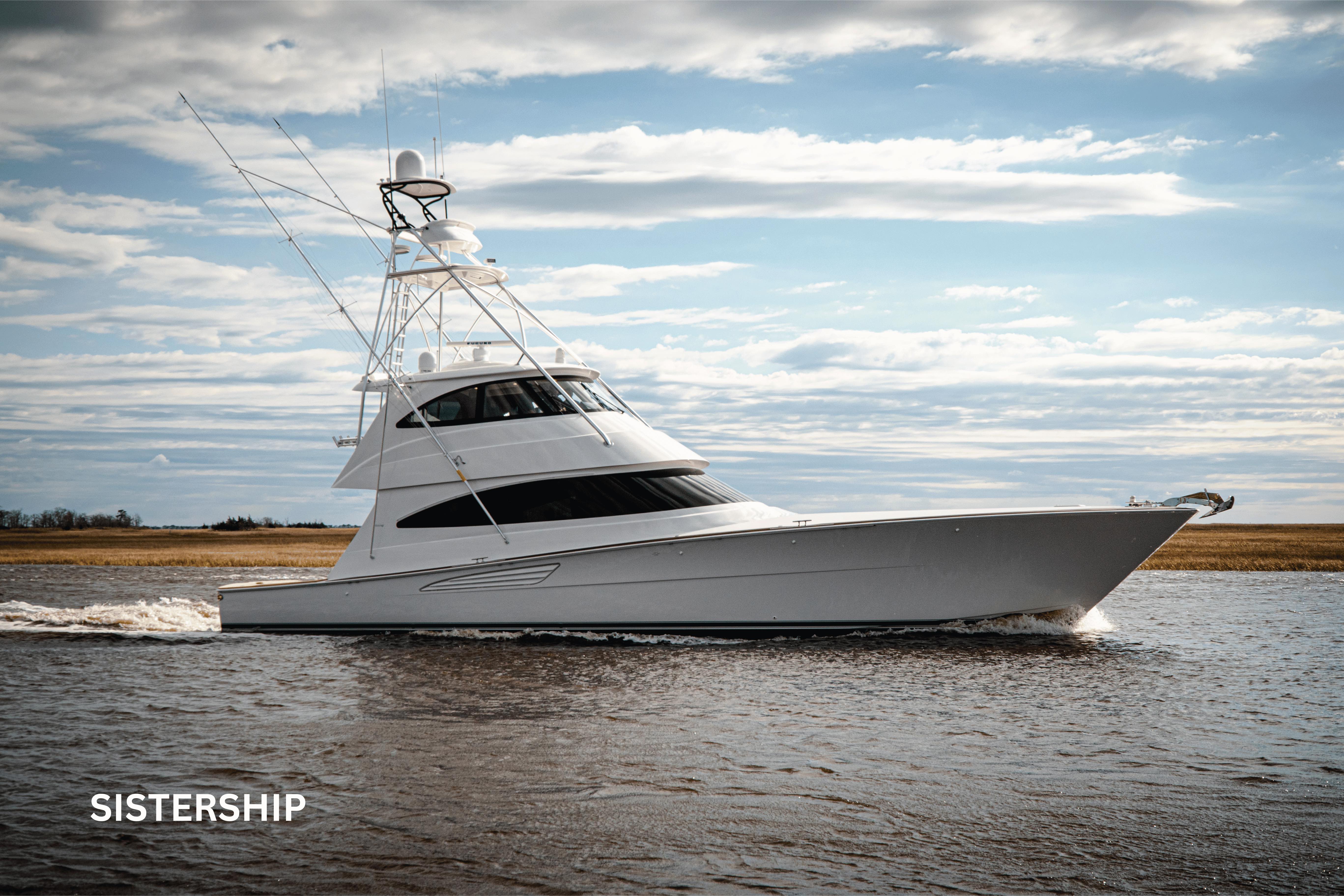 Profile Running shot of Viking 68 Enclosed Bridge Convertible