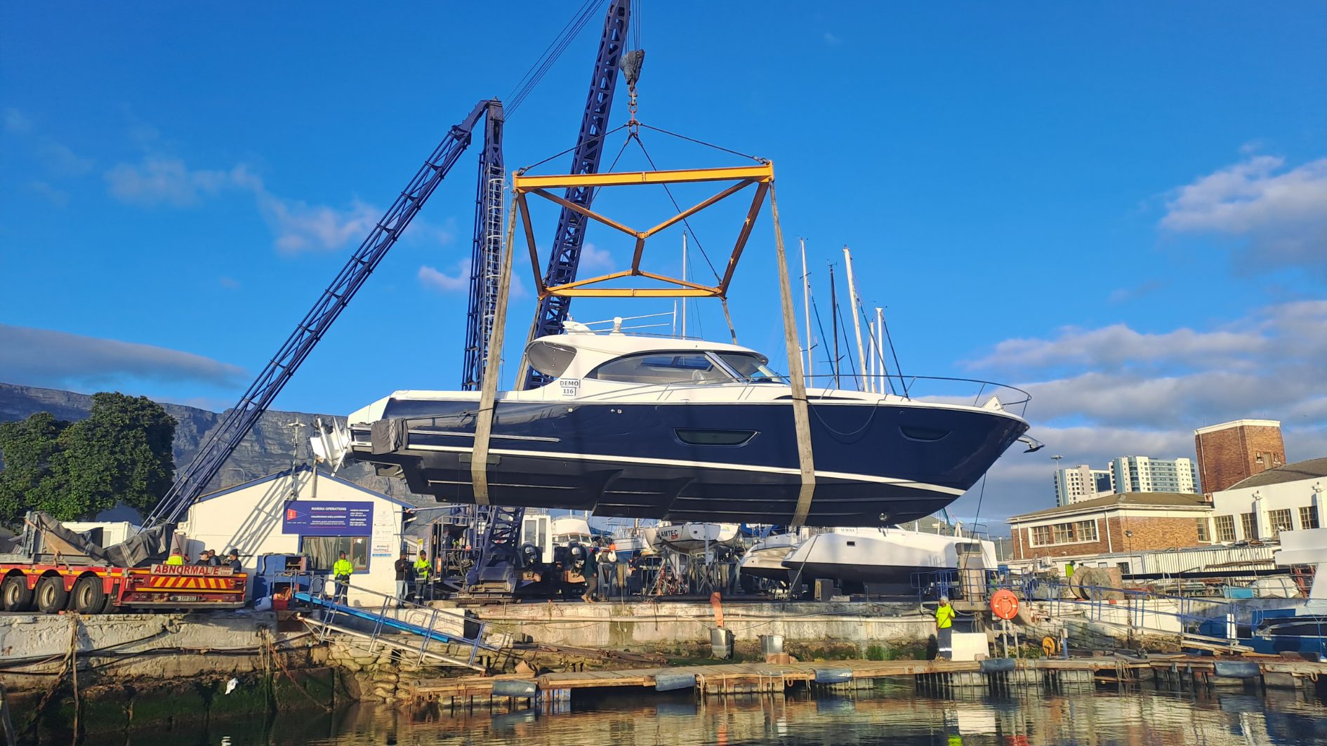 A Flag Blue ECLISPE 505 Shadow on the move in South Africa and about to be launched.