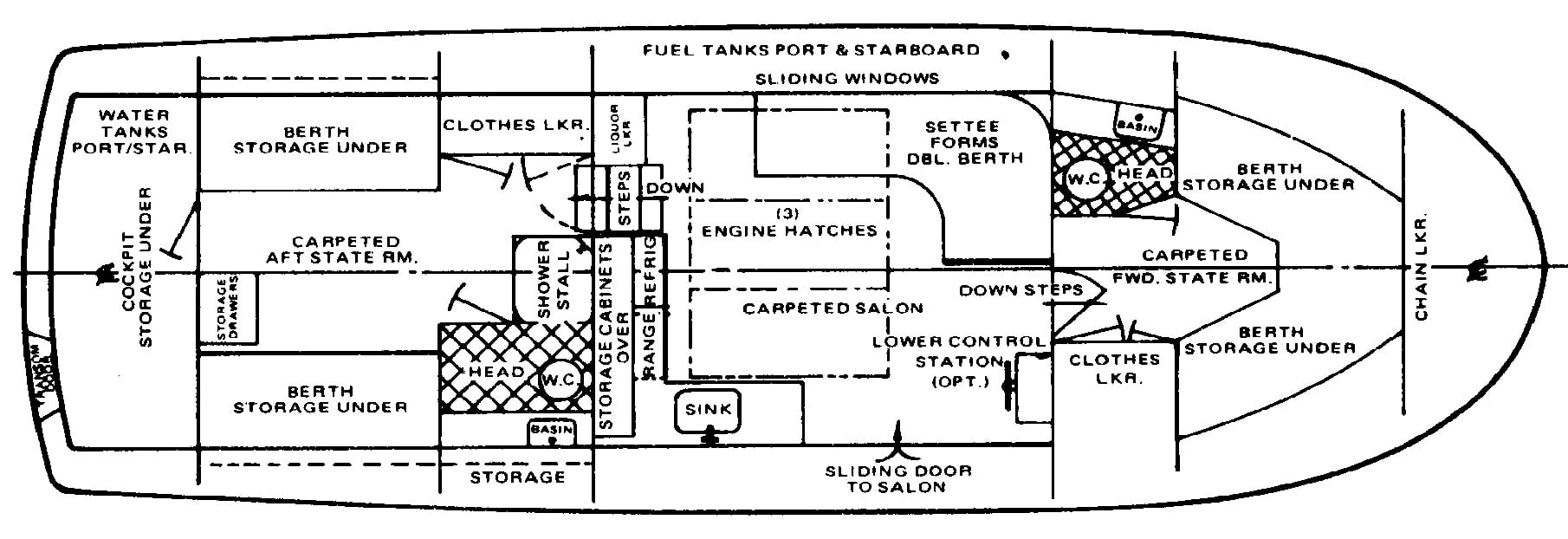 Tollycraft Yachts 40 Tri-Cabin MY floor plan