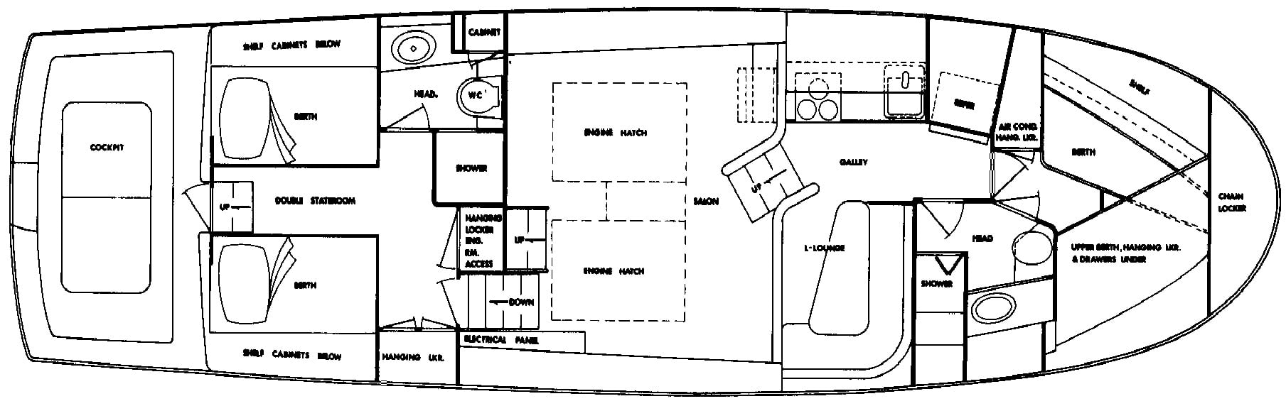 Uniflite 48 Yacht Fisherman floor plan