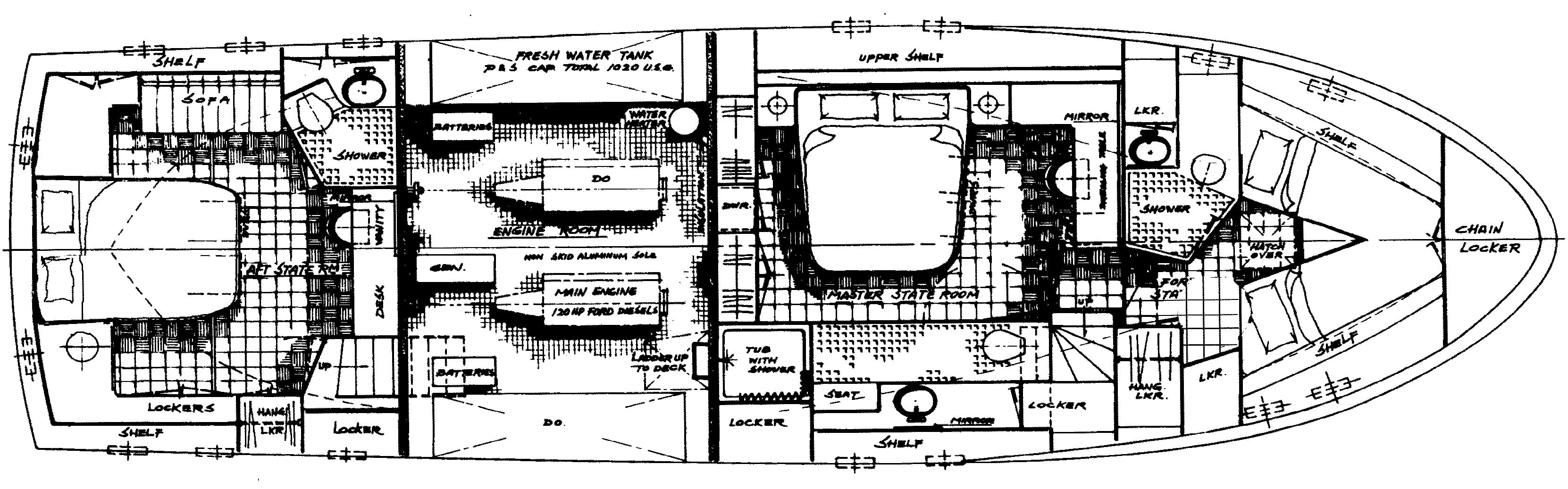 Cheoy Lee Yachts 50 Trawler floor plan