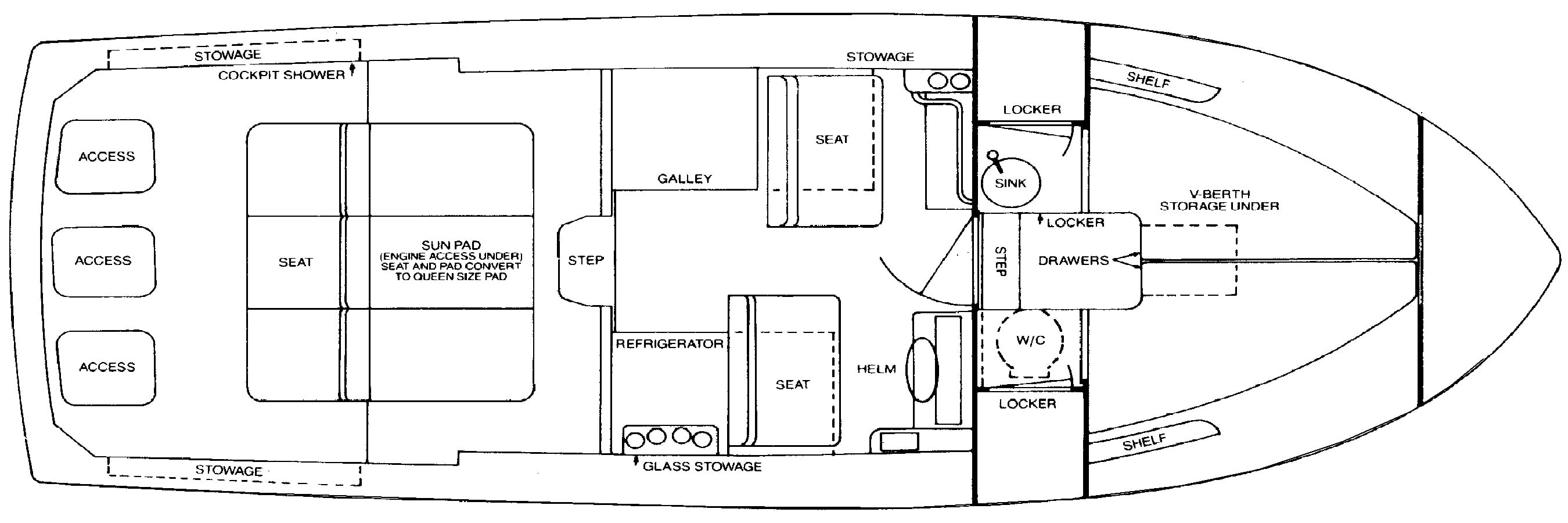 Bertram Yachts 28 Moppie floor plan