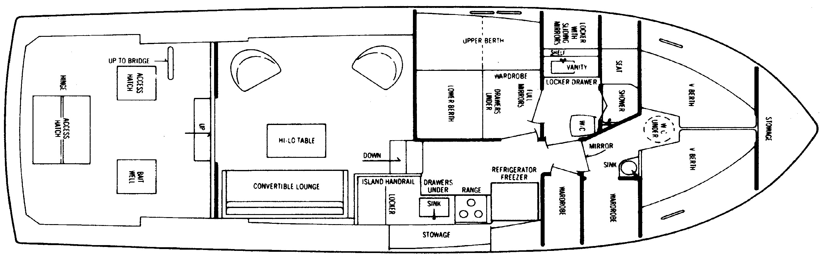 Bertram Yachts 42 Convertible floor plan