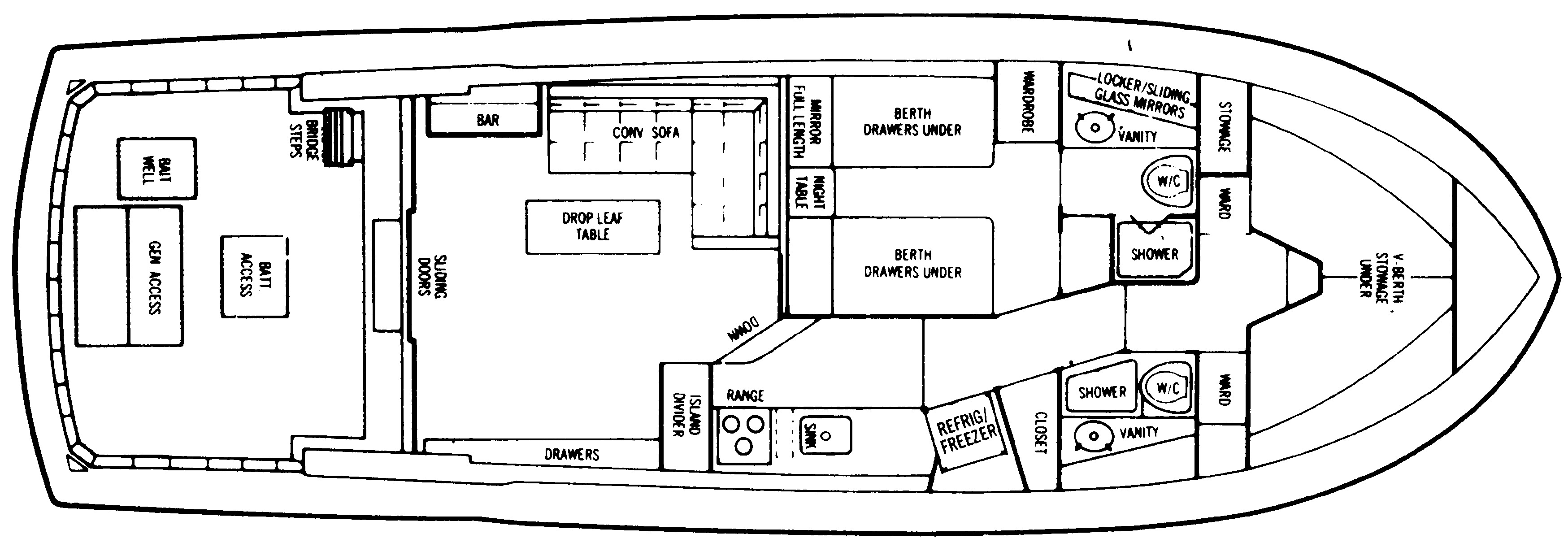 Bertram Yachts 46 Convertible floor plan
