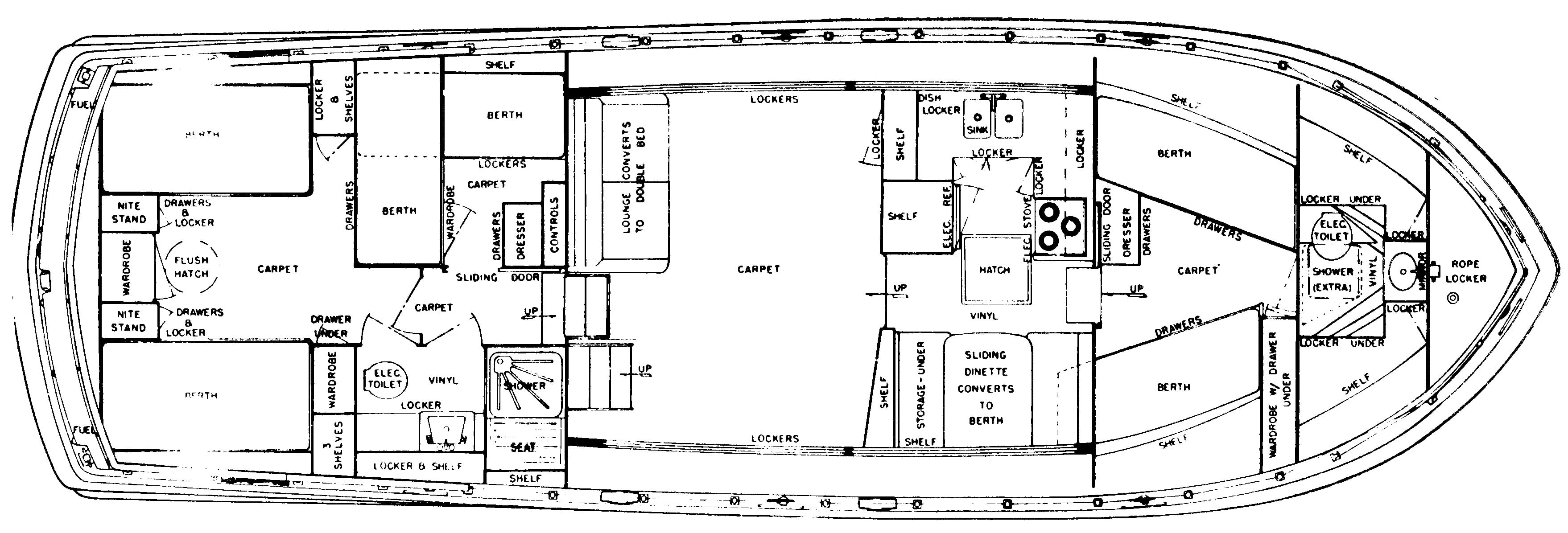 Chris Craft Yachts 47 Commander Flush Deck floor plan