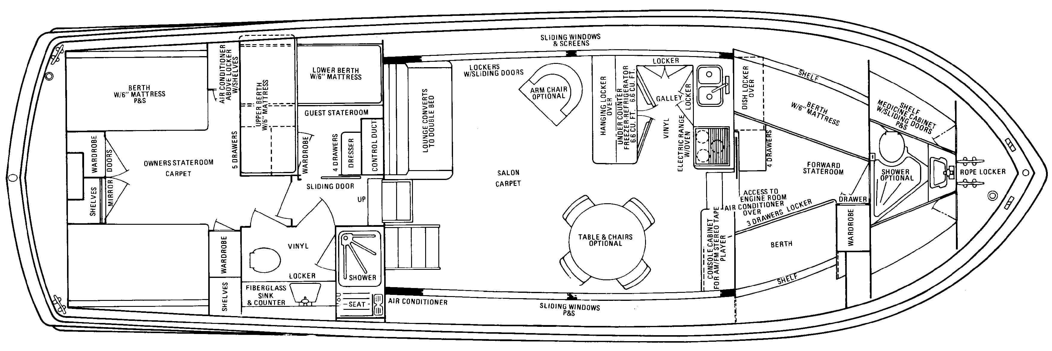 Chris Craft Yachts 47 Commander Flush Deck floor plan
