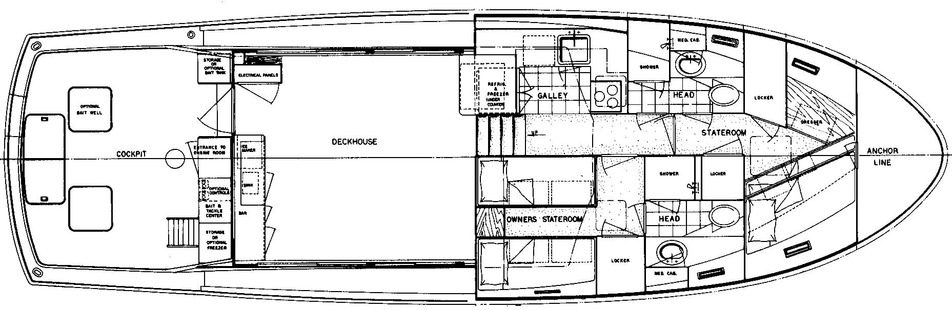 Hatteras Yachts 52 Convertible floor plan