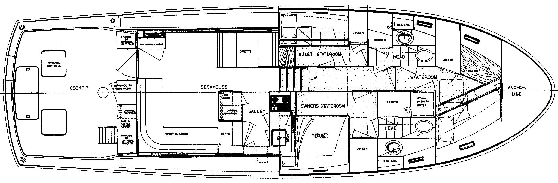 Hatteras Yachts 52 Convertible floor plan