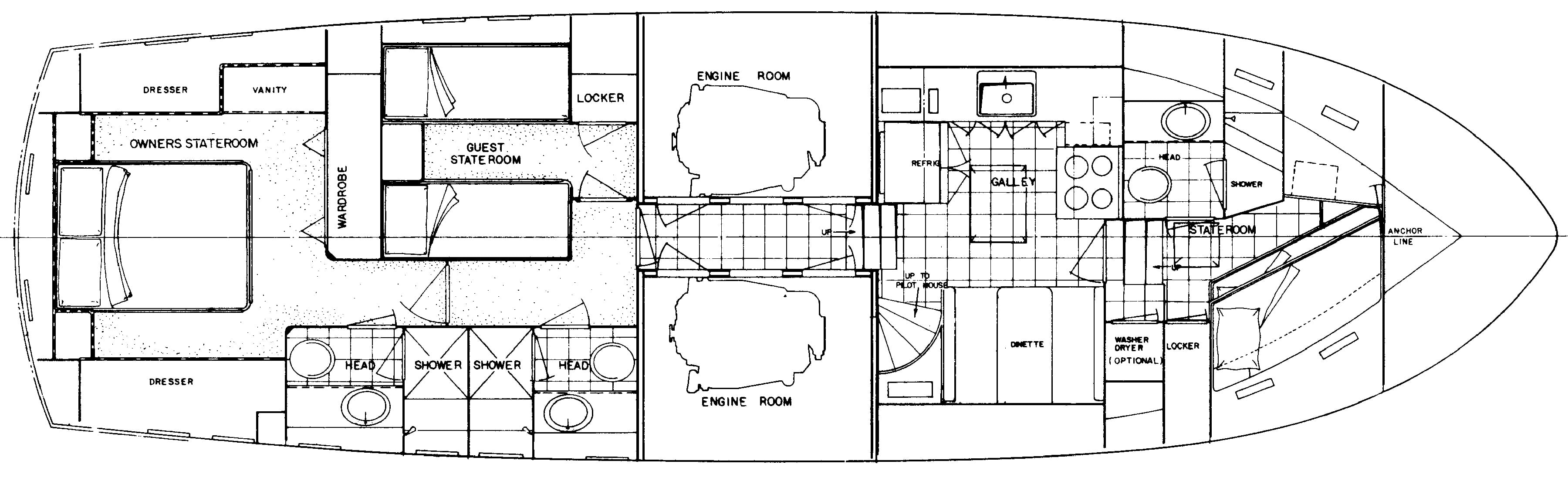 Hatteras Yachts 53 Extended Deckhouse floor plan
