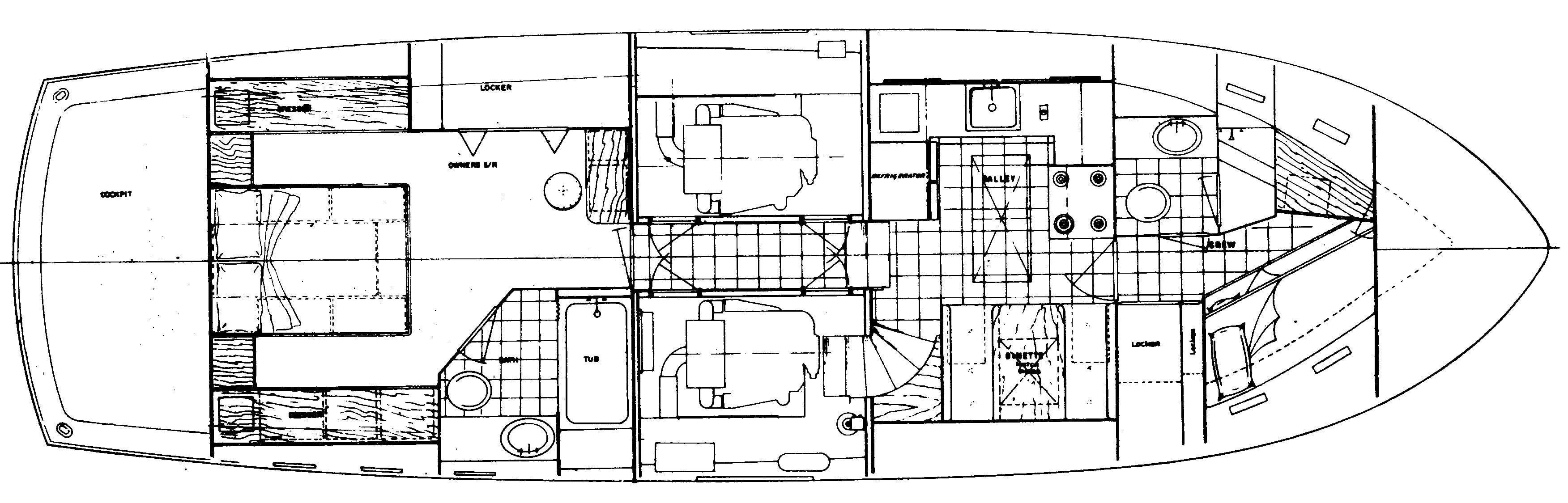 Hatteras Yachts 53 Yacht Fisherman floor plan