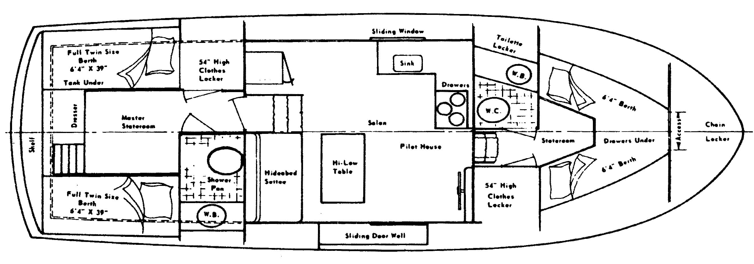 Tollycraft Yachts 34 Tri-Cabin floor plan