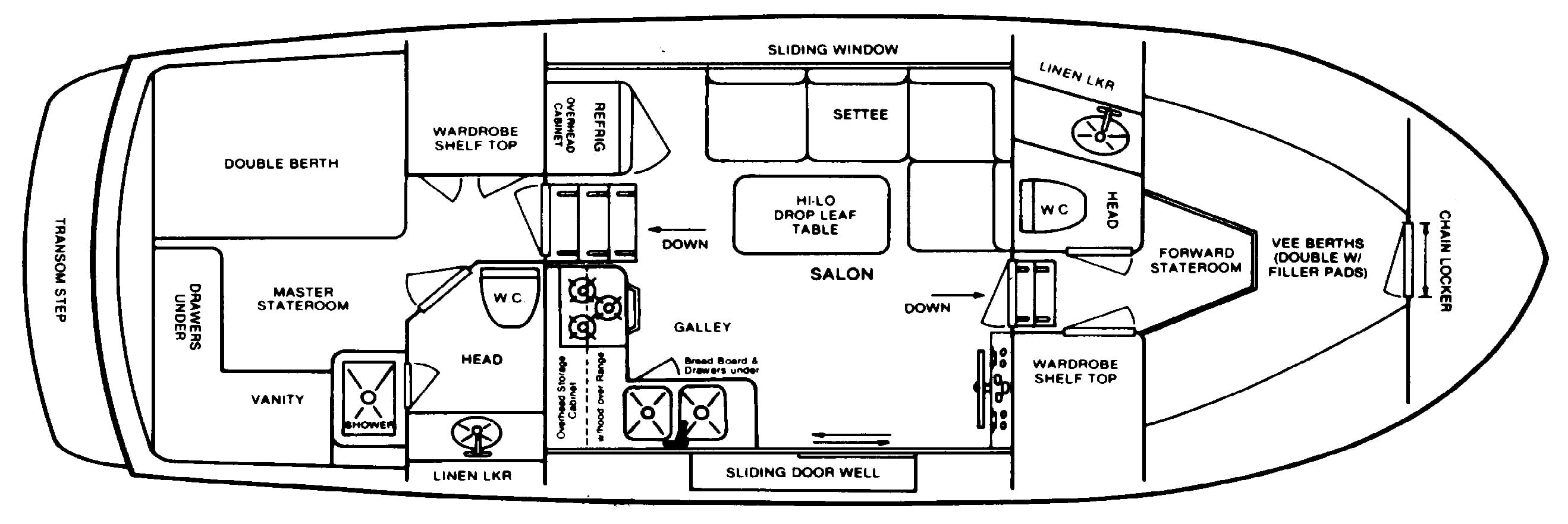 Tollycraft Yachts 34 Tri-Cabin floor plan