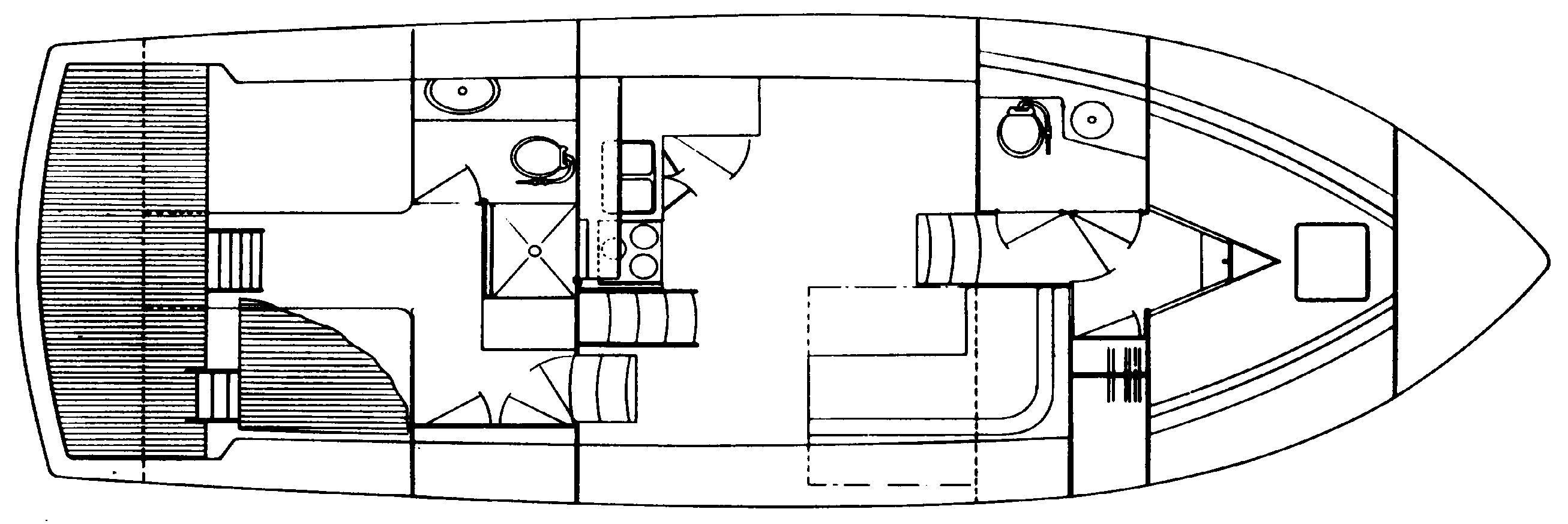 Trojan Yachts 36 Tri-Cabin floor plan