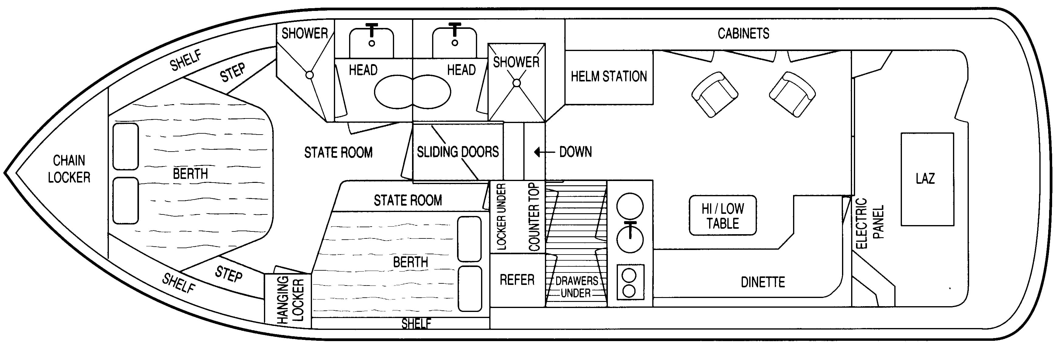 Navigator Yachts 4300 Flybridge Sedan floor plan